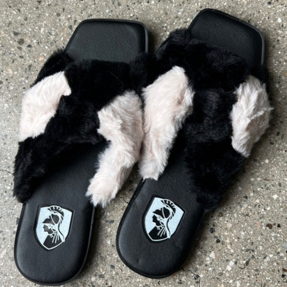 VHNY Women's Criss Cross Fuzzy Flurry Cozy House Slides Warm Slippers